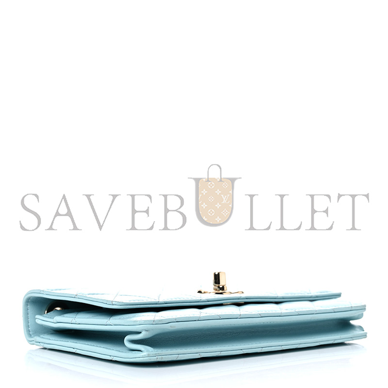 Ch*el lambskin quilted trendy cc wallet on chain woc light blue (19*13*5cm)